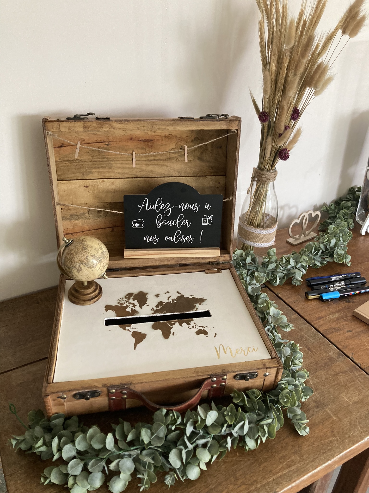 Location urne valise en bois personnalisable pour mariage - Ma Jolie Fiesta