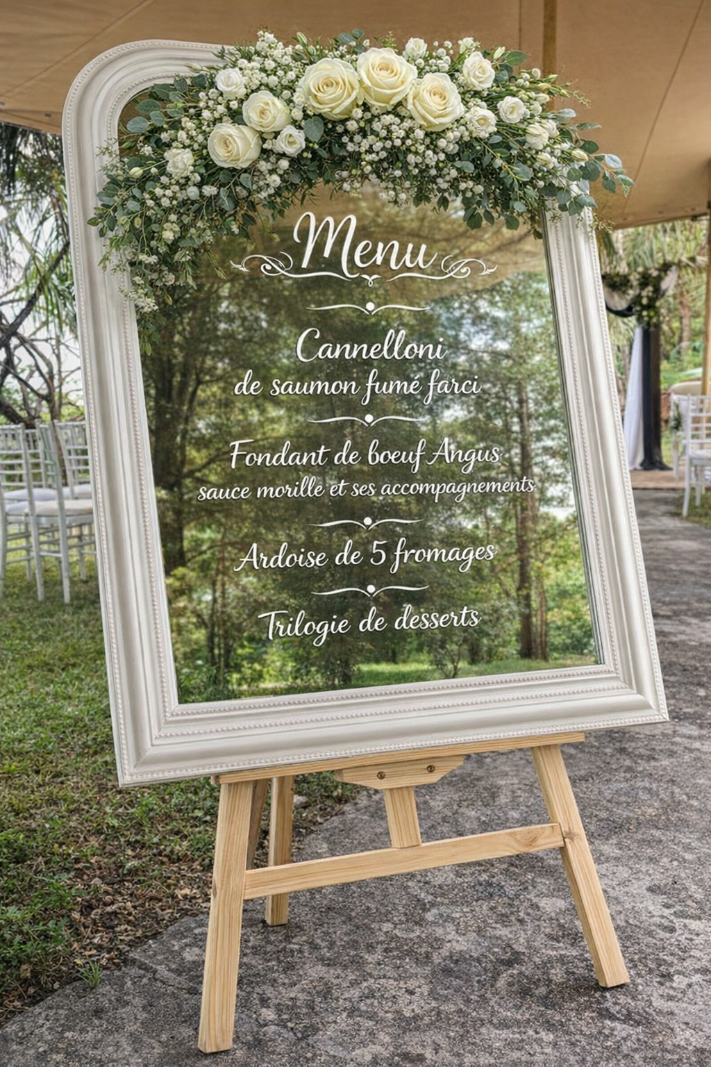 Location miroir blanc pour menu pour mariage - Ma Jolie Fiesta