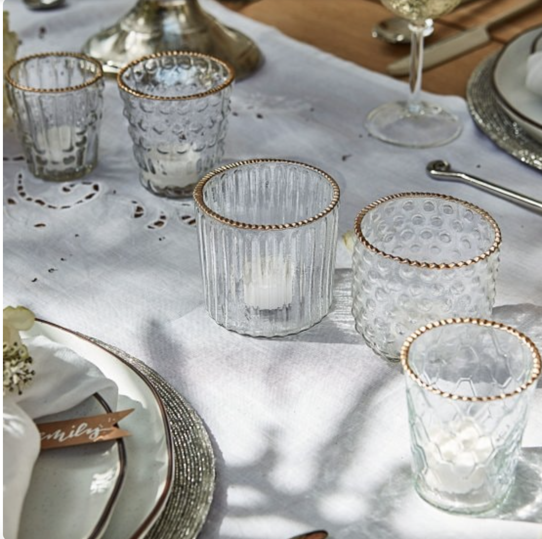 Location photophore liseré doré pour mariage - Ma Jolie Fiesta